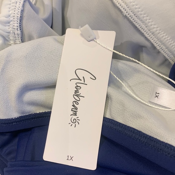 Halter V Neck 1 Piece Bathing Suit Twist Front Ruched Tie Side Navy Size 1X - Picture 8 of 11